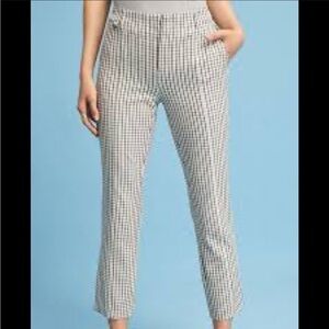 Anthropologie Essential Slim Trouser Crop Pants Ivory Black Check Womens Sz 10